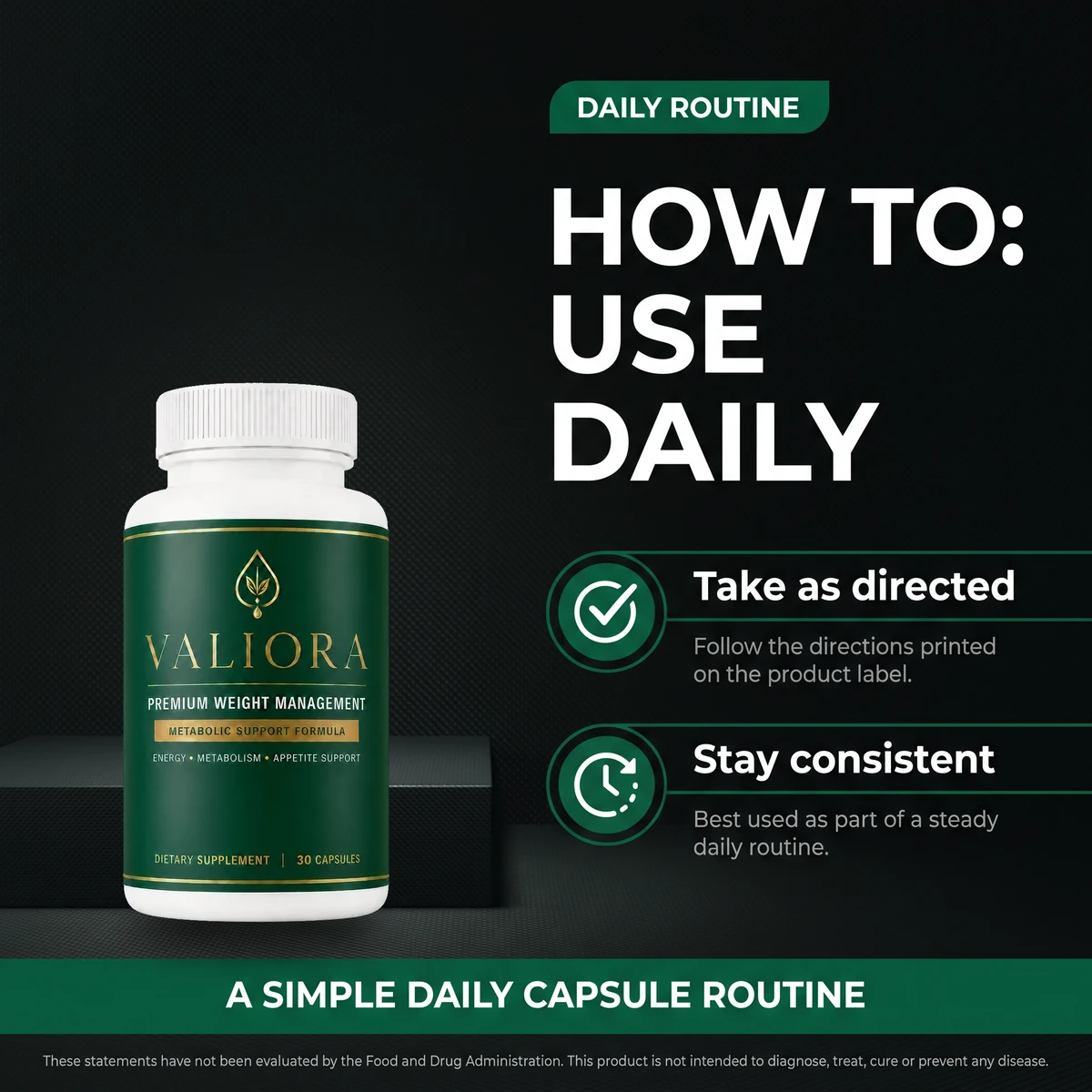 How to use Valiora daily: take as directed and stay consistent as part of a steady routine
